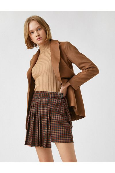 Koton Plaid Pleated Mini Skirt
