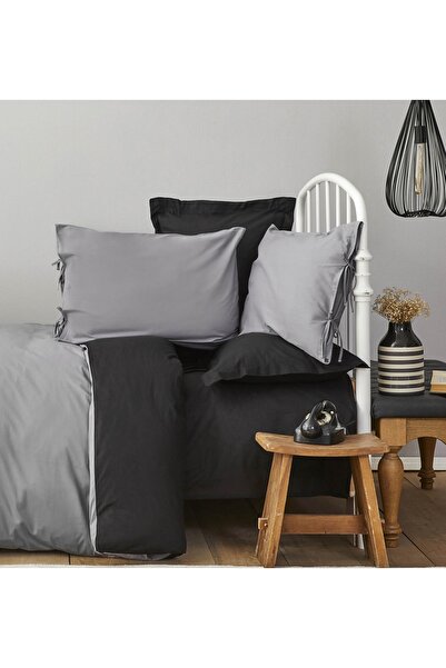 Karaca Home Basic Black Dark Gray 100% Cotton Reversible Double Duvet Cover Set