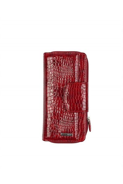 Aka Deri 428 Snake Pattern Genuine Leather Women's Wallet Red