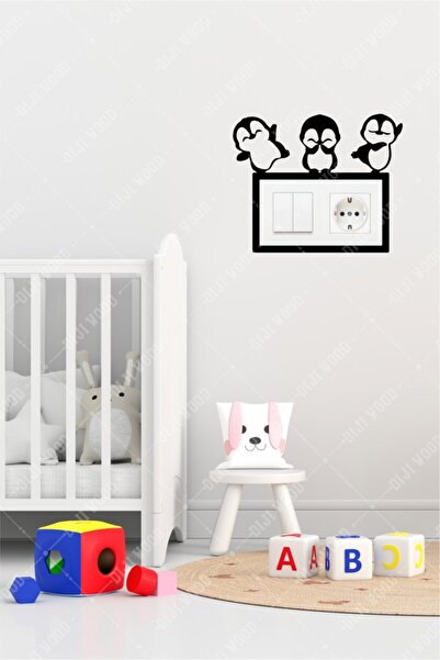 Diji Wood Sevimli Penguenler 2 'li Çocuk Odası Priz Çerçevesi Dekoru