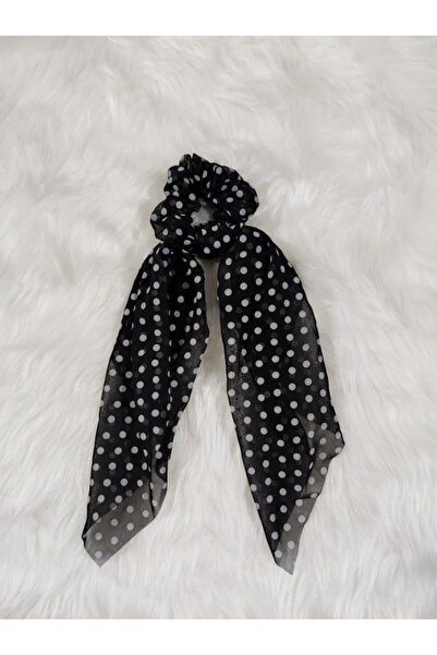 elvin aksesuar Puantiyeli Siyah Fularlı Simit Toka