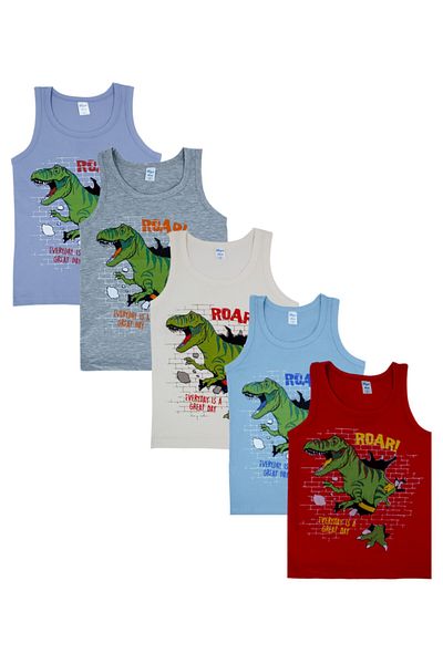 biyokids Boy's Undershirt 5 Pack Mixed Color Printed Undershirt Byo2552