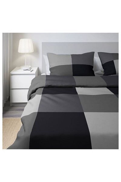IKEA Brunkrıssla Double Duvet Cover Set, Black, Snap Fastener