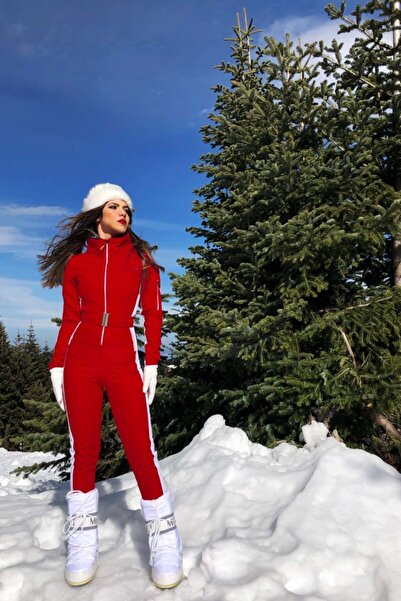 BERFUĞ KIRAN Red Side Striped Skinny Leg Ski Jumpsuit