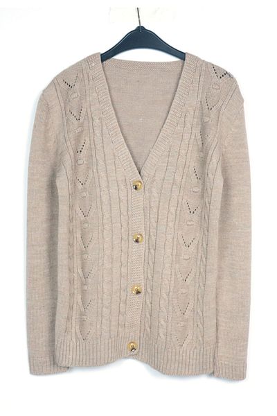 Lafaba Beige gestrickte, detaillierte Charmed-Strickjacke für Damen