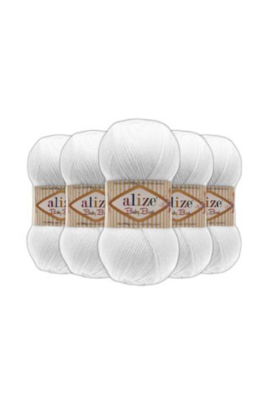 Alize 5 Pieces White Anti-Piling Baby Hand Knitting - Lanyard 55