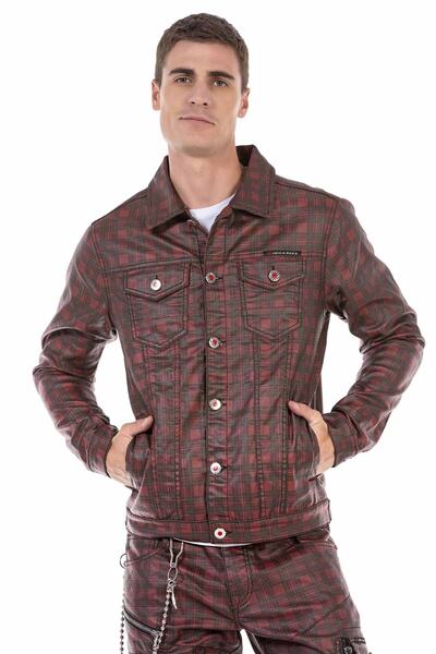 Cipo&Baxx Cj277 Kırmızı Kareli Jeans Ceket
