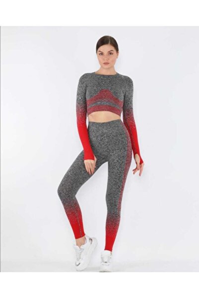 MAGZA Gray Red Recovery Push Up Long Leggings Set