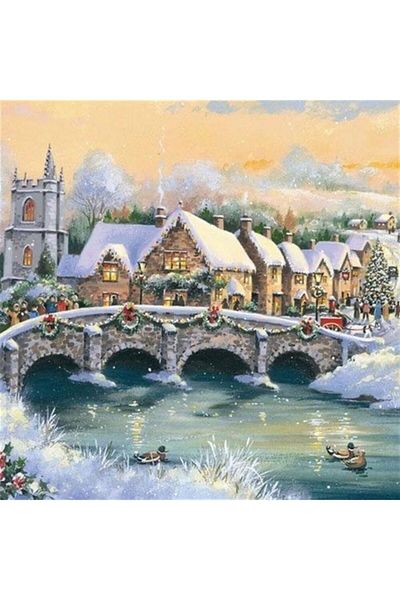 MARCEL SANAT Marcel Art Diamond Mosaic Snowy Bridge Painting - 55x55 cm