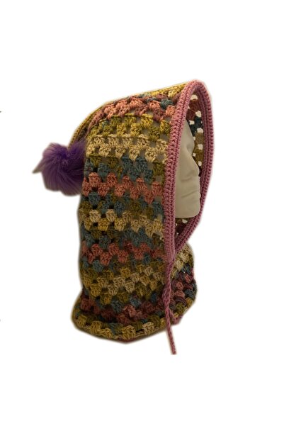 Pafuli El Örgüsü Kroşe Şapkalı Boyunluk Lila