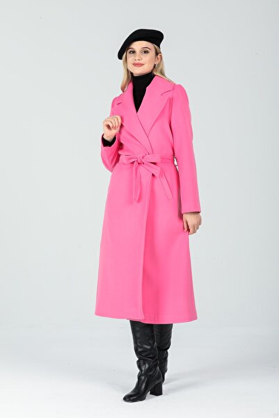Pitti Kadın Şeker Pembe Erkek Yaka Uzun Kaban