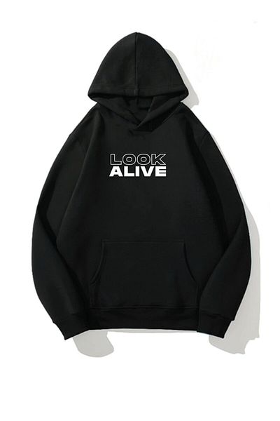 DEEPSENCE Men's Hooded Sweatshirt Oversize Look Alive Black