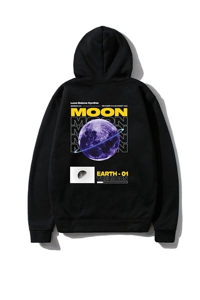 DEEPSENCE Men's Hooded Sweatshirt Moon Black