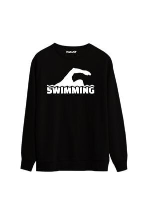 hakuof Yuzme Bask l ki plik Sweatshirt Swimming Unisex Fiyat Yorumlar Trendyol