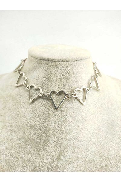 Fugusugu Heart On Heart Nickel Plated Gothic Chain Choker