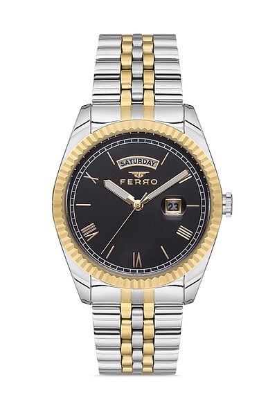 FERRO F11130A-D3 Quartz Steel Gold/Grey Black Dial 41 mm Men's Wristwatch F11130A-D3 F11130A-D3