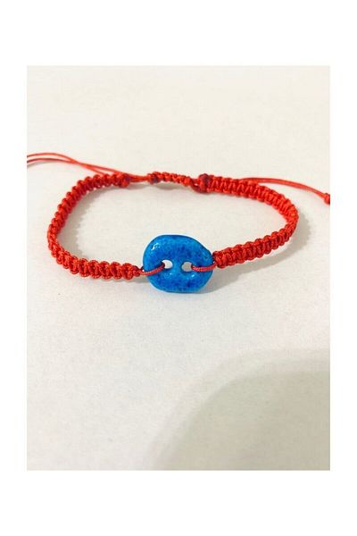 Nev Tasarım Syriac Evil Eye Beaded Red Macrame Rope Bracelet