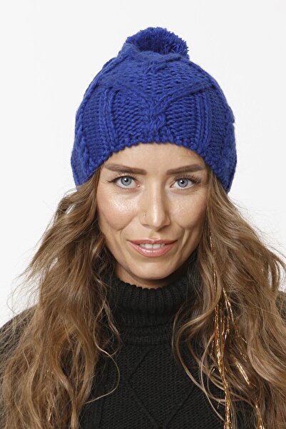 Vemod 51 قبعة محبوكة بومبوم - أزرق ساكس
