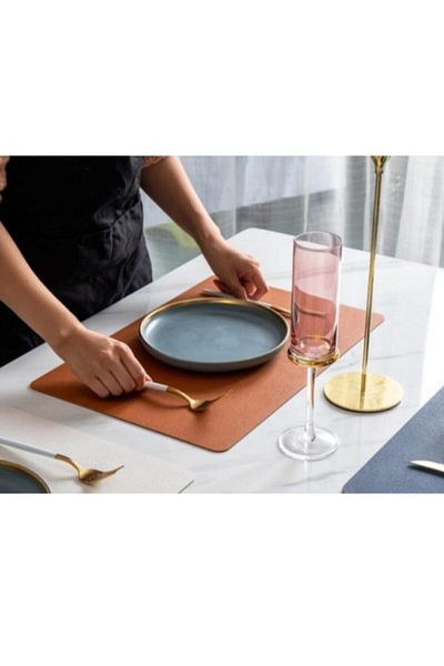 ASENA DESİGN Placemat Leather Tan Color 12 Pieces