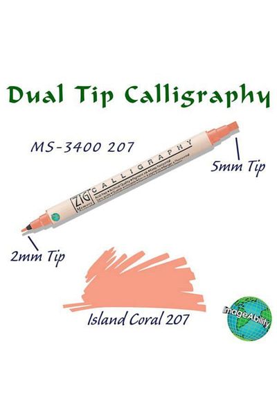 Zig Calligraphy Double Ended Calligraphy Pen 2 mm + 5 mm 207 Island Coral
