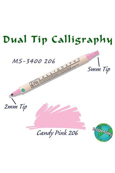 Zig Calligraphy Double Ended Calligraphy Pen 2 mm + 5 mm 206 Candy Pink