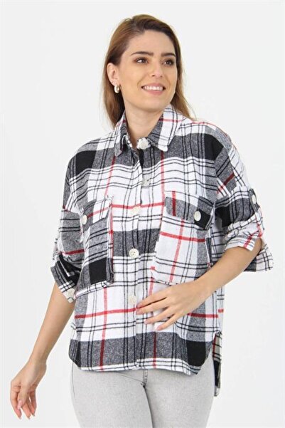 Neşeli Butik Дамска карирана риза Lumberjack с джоб и сгъваем ръкав NB9020