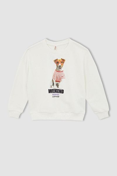 DeFacto Girl's Crew Neck Printed Sweatshirt