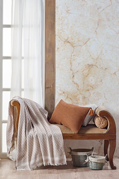 Vagonik Zigzag Cotton TV Blanket| Throw Knee Blanket - Beige