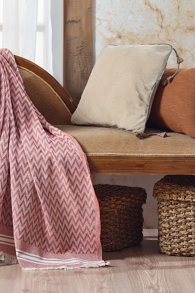 Vagonik Zigzag Cotton TV Blanket| Throw Knee Blanket - Claret Red