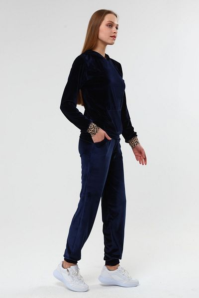 İkmal Σετ γυναικεία βελούδινη κουκούλα Navy Blue Leg Elastic