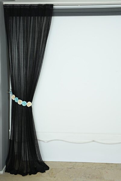 AKÇA TEKSTİL Narrow Skirt Black Color Single Wing Ready Made Planted Pleated Background Curtain 75*260 Cm