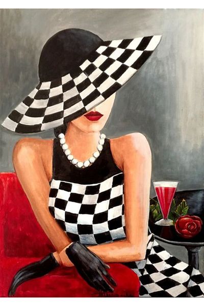Marcel Kristal Tablo Woman with Pearl Necklace Marcel Art Diamond Mosaic Painting 41X56Cm
