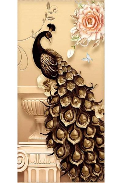MARCEL SANAT Black Peacock Diamond Mosaic Painting 30x60 Cm