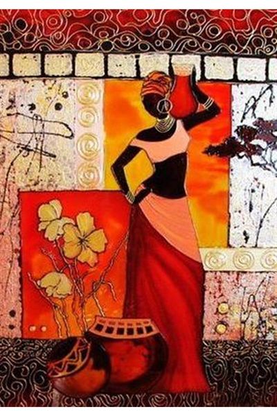 Marcel Kristal Tablo Red Pottery and African Woman Marcel Art Diamond Mosaic Painting 38X56Cm
