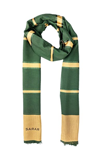 Sarar Kadın Fresh Lüks Pamuklu Şal 80x200 cm / Koyu yeşil - Sarı