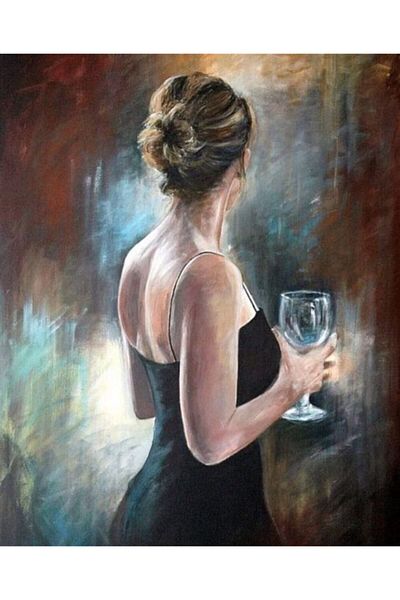 Marcel Kristal Tablo Woman Holding a Glass Marcel Art Diamond Mosaic Painting 41X51Cm