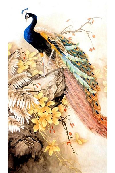 MARCEL SANAT Peacock Standing on Branch Diamond Mosaic Painting 37x65cm