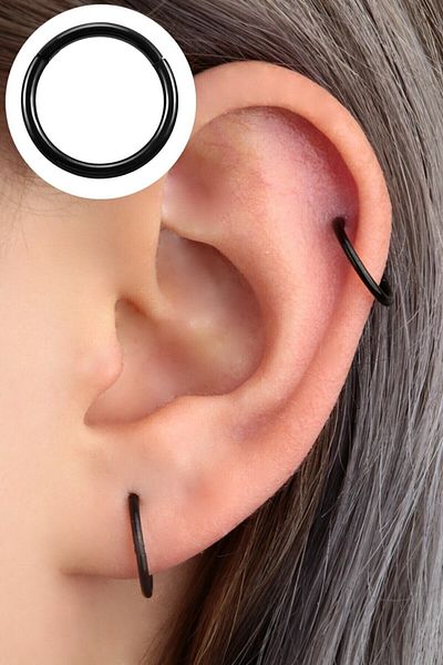 axexuar Surgical Steel Black Color Compression Tragus Ring Piercing Earrings