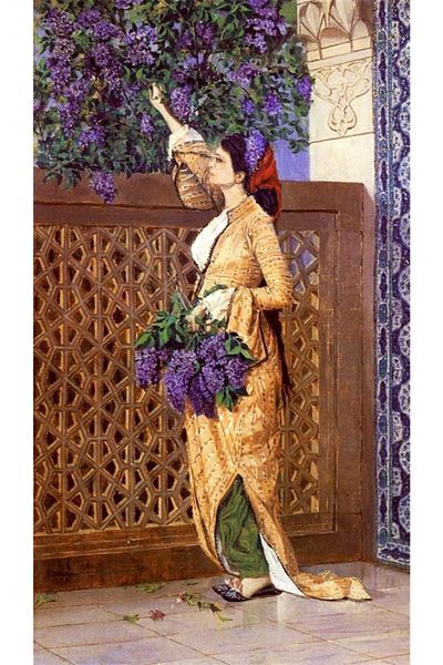 Marcel Kristal Tablo Osman Hamdi Bey Lilac Collecting Girl Diamond Mosaic Painting 38x69 cm
