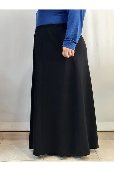 Mertcan Butik Six Piece Knitted Black Skirt with Elastic Waist