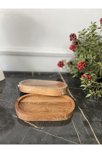 Elysian Wooden Snack Tray 2 Pieces Presentation Plate Small Wooden Tray Decorative Stand