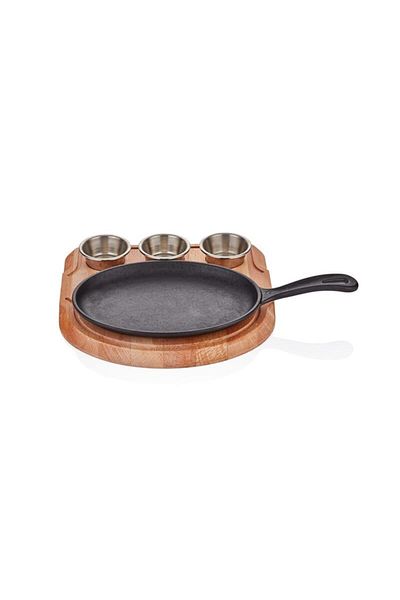 Altınbaşak Cast Iron Oval Handle Fajita Pan + Trivet with Sauce Bowl, 24X17 cm