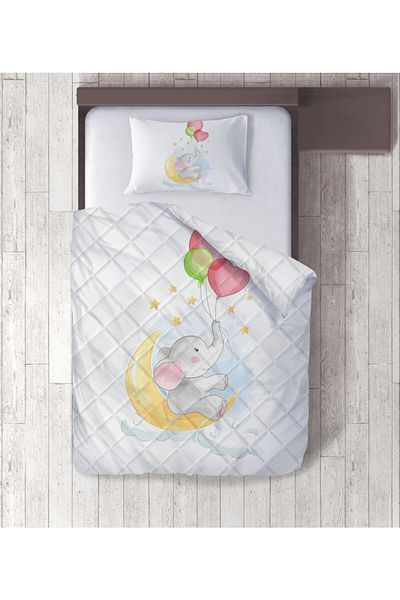 yok yok evim eve dair her şey Elephant Sitting on the Moon Digital Printed Single Quilt Set