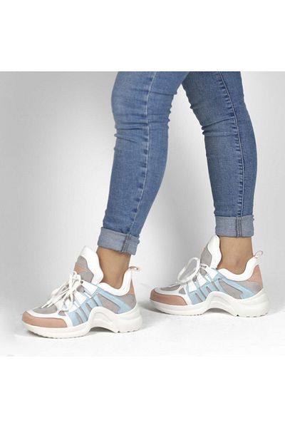 MixBrand Alb - Pantofi sport casual colorați pentru femei cu talpă groasă
