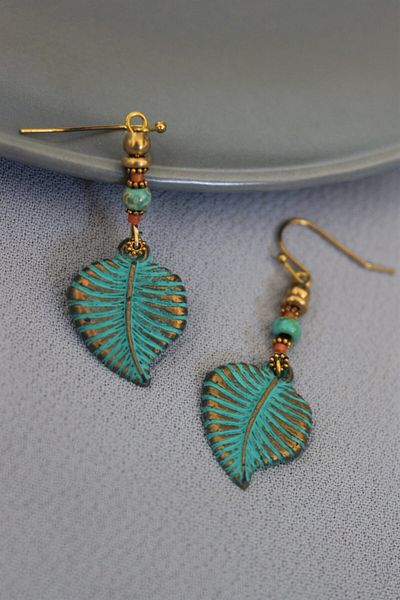 delay art Turquoise Beaded Long Dangle Ethnic Authentic Bohemian Leaf Earrings Handmade Bijoux Jewelry