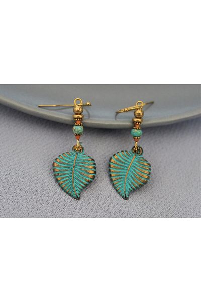 delay art Turquoise Beaded Long Dangle Ethnic Authentic Bohemian Leaf Earrings Handmade Bijoux Jewelry