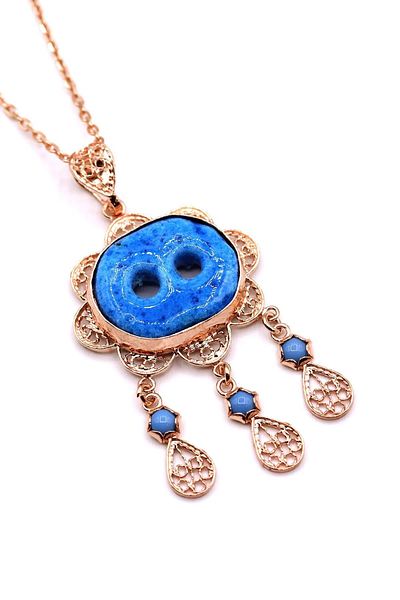 Nev Tasarım Women's Rose Plated Filigree Embroidered Syriac Necklace