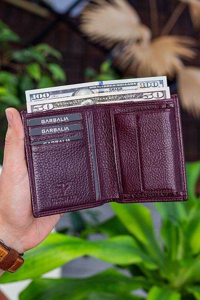 Garbalia Denver Genuine Leather Burgundy Card Holder Wallet with Coin Compartment