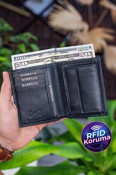 Garbalia Denver Vintage Leather Black Card Holder Wallet with Coin Compartment