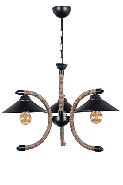 VK HOME AYDINLATMA Emirgan 3 Lü Şapkalı Halatlı Avize (siyah)